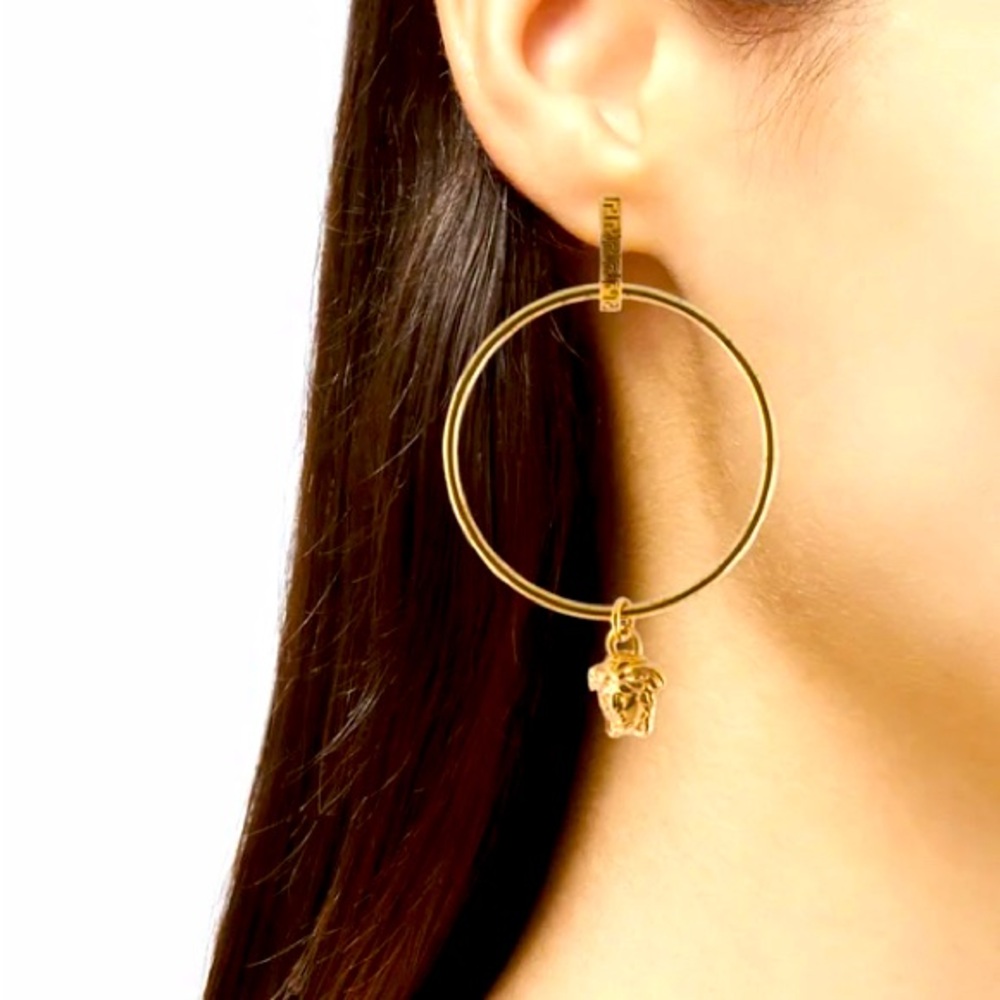 Versace Gold Hoop Earrings with dangling Medusa - EUC ❤️